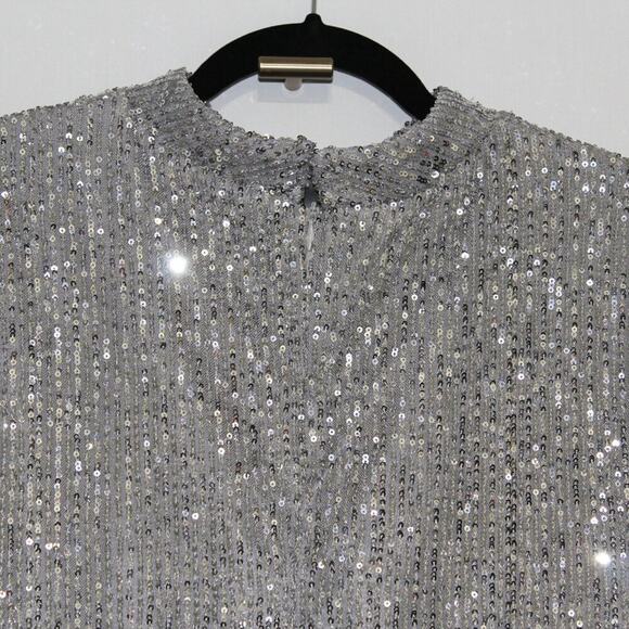 Arma Cool Silver Glitter Sequin Long Sleeve Maxi Dress Size 16 - Picture 10 of 12